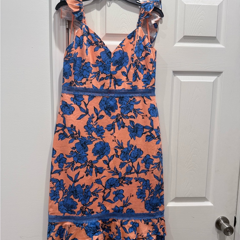 Alice + Olivia Blue and Pink Sleeveless Midi Sundress